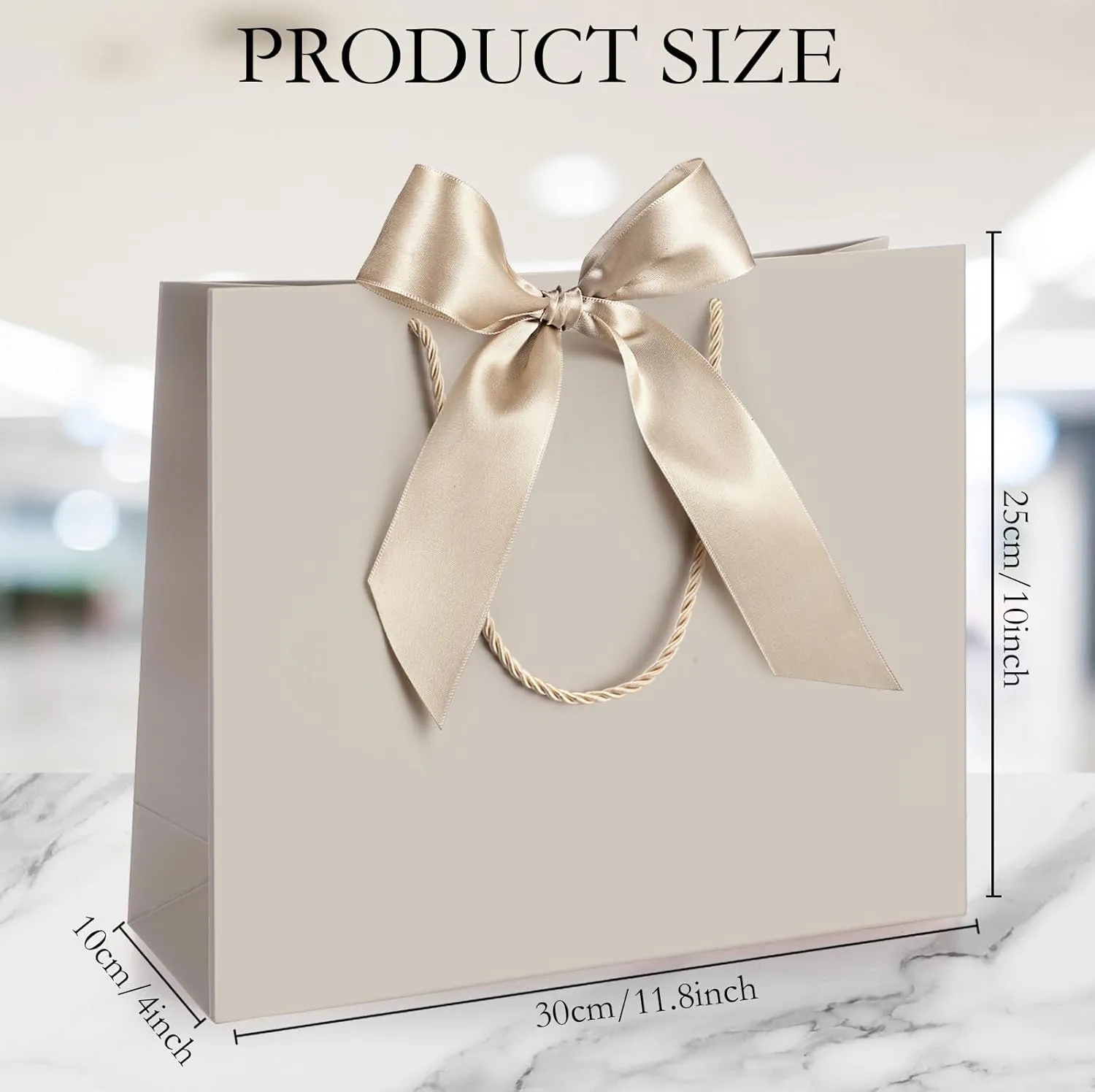 Silkfly 12 Pcs Thank You Gift Bags with Handle 11.8x10x4'' Welcome Bags Return Gifts with Bow Ribbon for Bridesmaid Baby Shower Mother's Day Graduation Wedding Housewarming Birthday(Champagne)