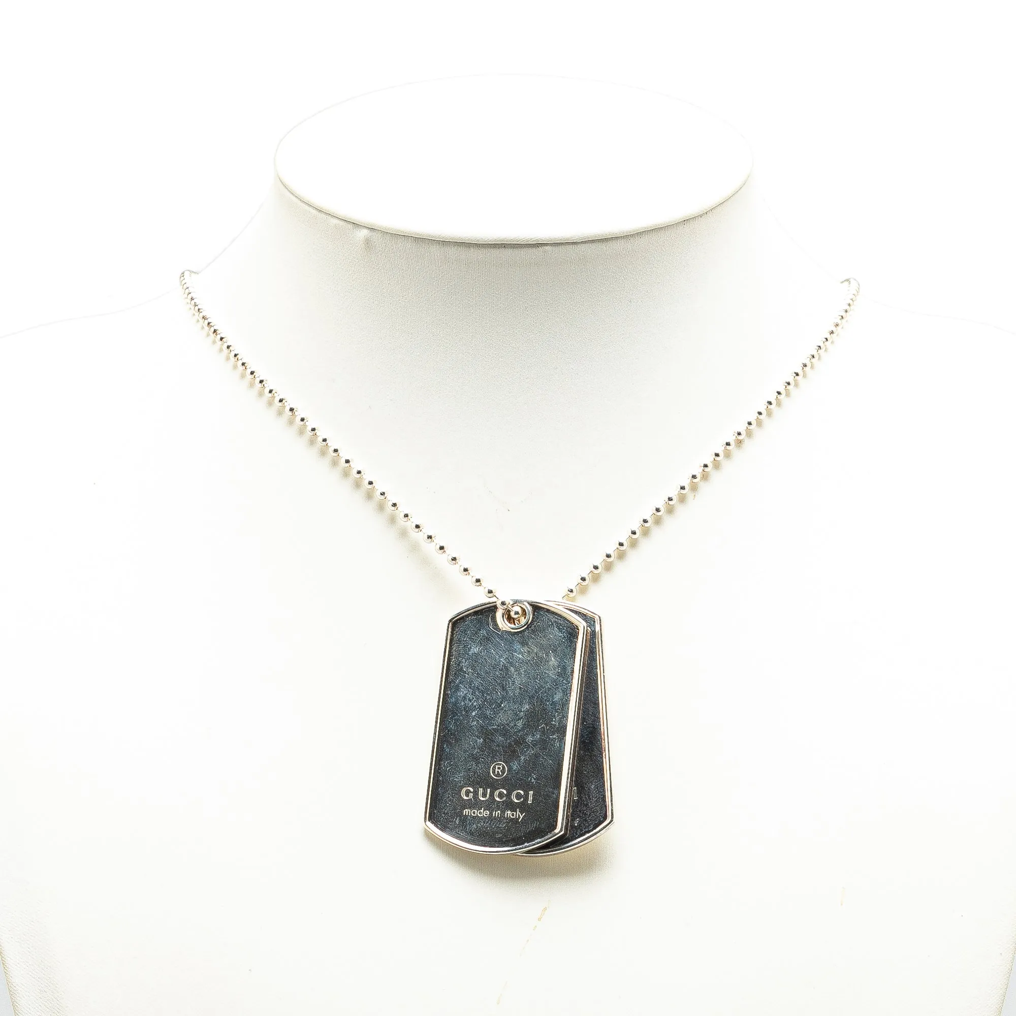 Silver Gucci Sterling Silver Double Dog Tag Pendant Necklace