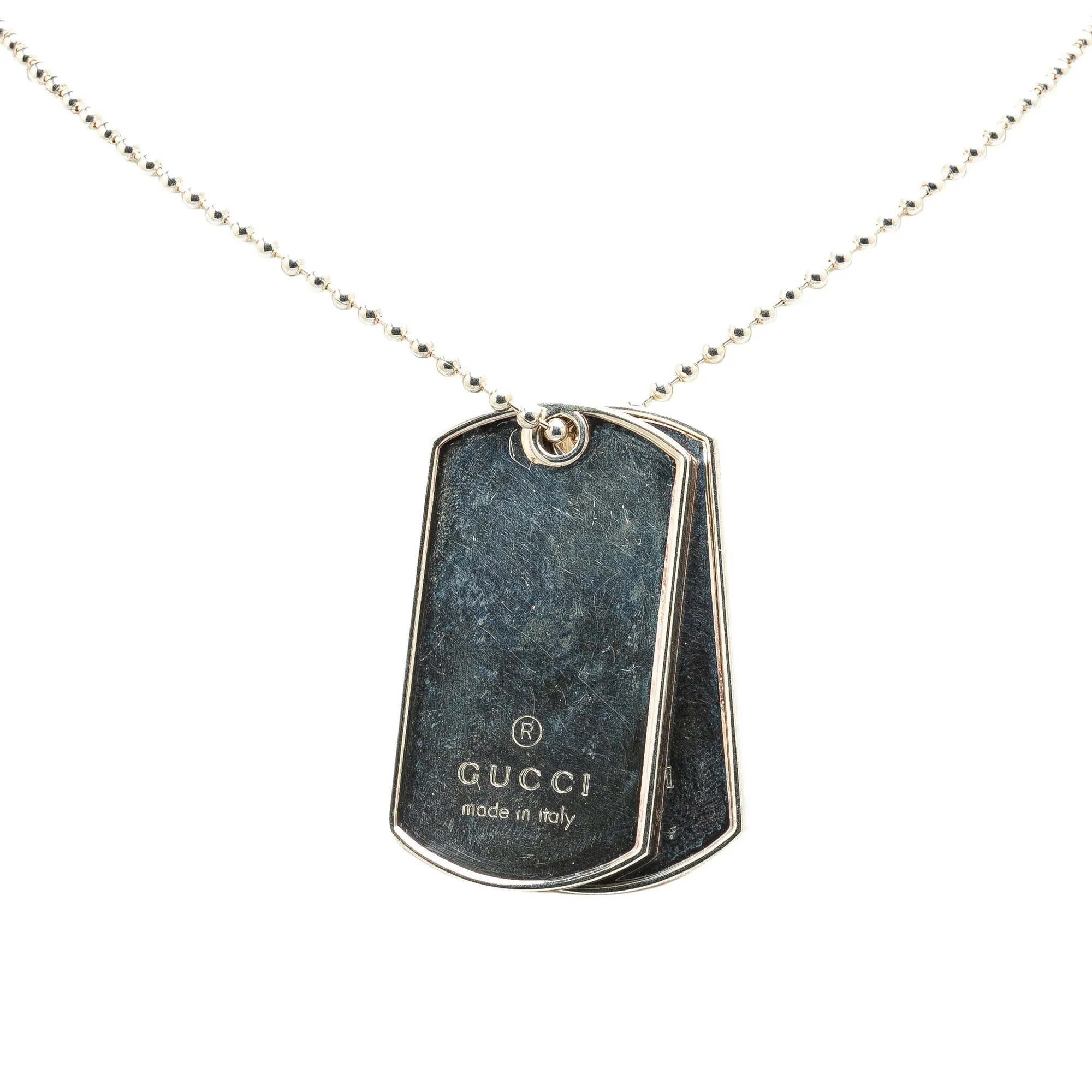 Silver Gucci Sterling Silver Double Dog Tag Pendant Necklace