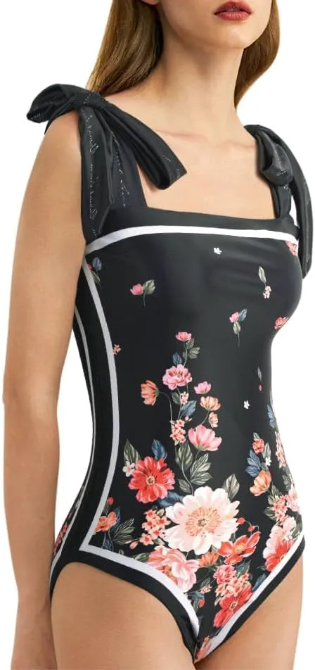 SKAYS Reversible Floral One Piece Swimsuit Women Bathing Suit Vintage Cute with Adjustable Straps Swimwear