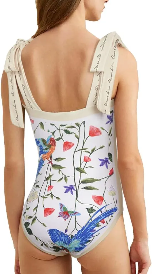 SKAYS Reversible Floral One Piece Swimsuit Women Bathing Suit Vintage Cute with Adjustable Straps Swimwear