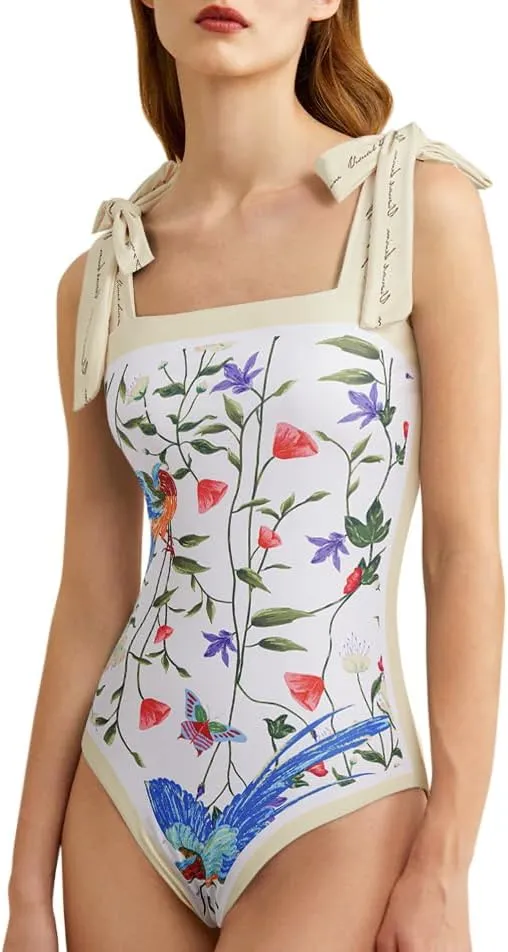SKAYS Reversible Floral One Piece Swimsuit Women Bathing Suit Vintage Cute with Adjustable Straps Swimwear