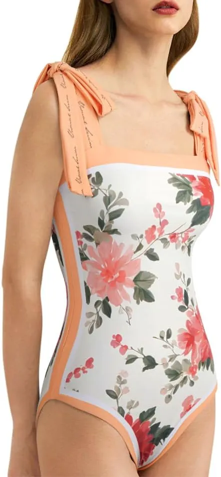 SKAYS Reversible Floral One Piece Swimsuit Women Bathing Suit Vintage Cute with Adjustable Straps Swimwear
