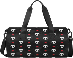 Skull And Love Heared Love Skull Sports Duffel Bag, Gym Tote Bag Waterproof Weekender Travel Bag for Overnight Travel Luggage Workout Women Men