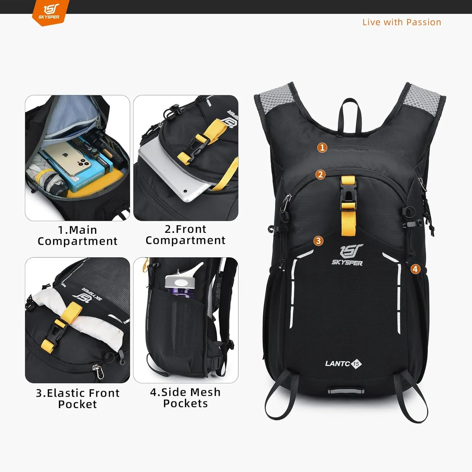 SKYSPER Small Hiking Backpack - 15L Travel Daypack Lightweight Bag Water Resistant Hiking Backpacks for Women Men