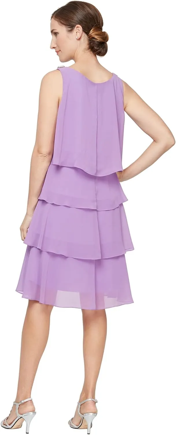 S.L. Fashions Women's Chiffon Tiered Cocktail Dress, Summer, Perfect for Casual & Formal Occasions (Petite and Regular Sizes)