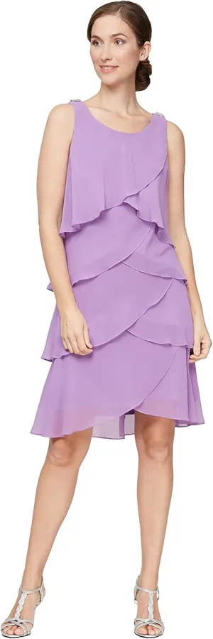 S.L. Fashions Women's Chiffon Tiered Cocktail Dress, Summer, Perfect for Casual & Formal Occasions (Petite and Regular Sizes)