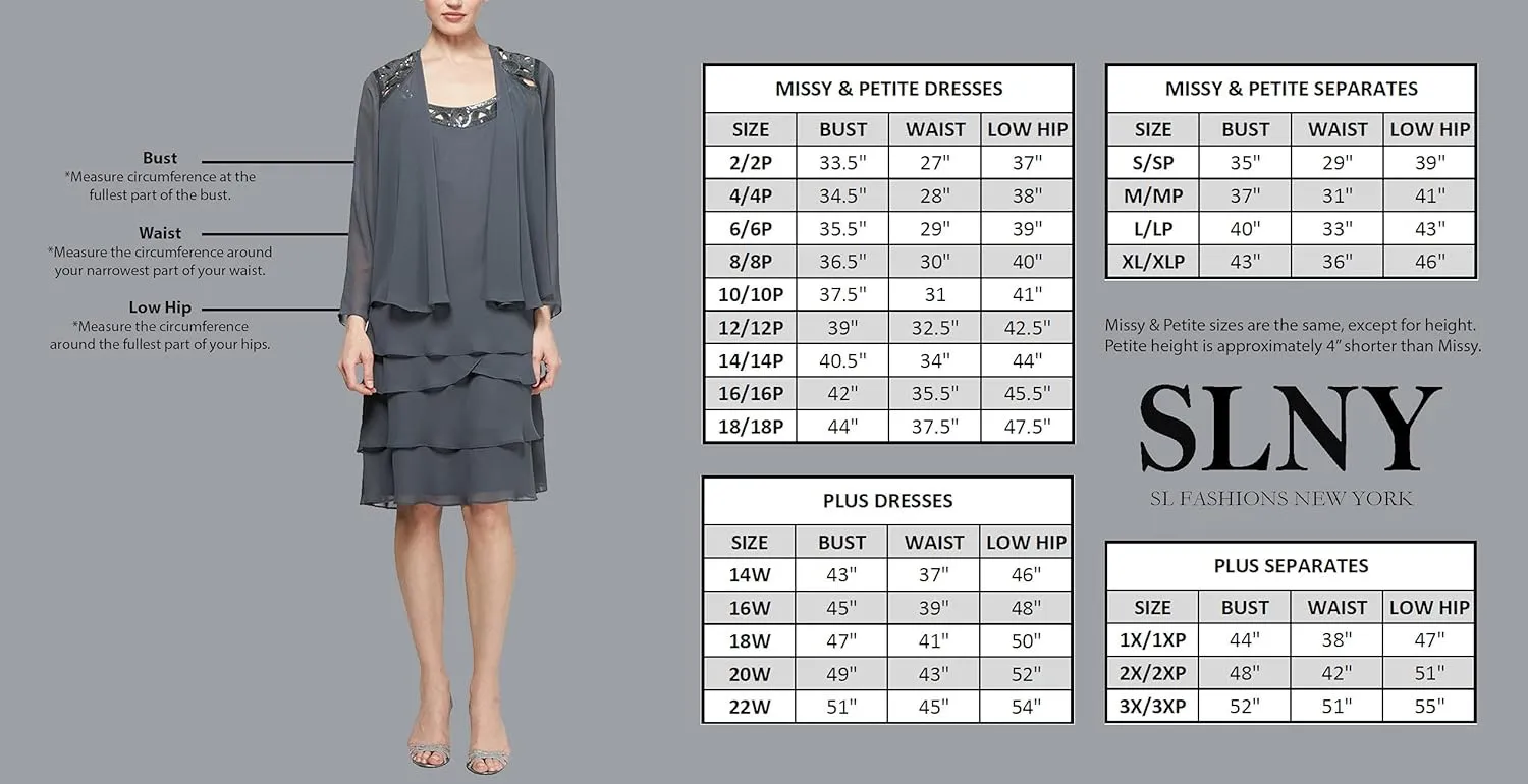 S.L. Fashions Women's Short Sleeve Chiffon V-Neck Wrap Dress with Cascade Ruffle