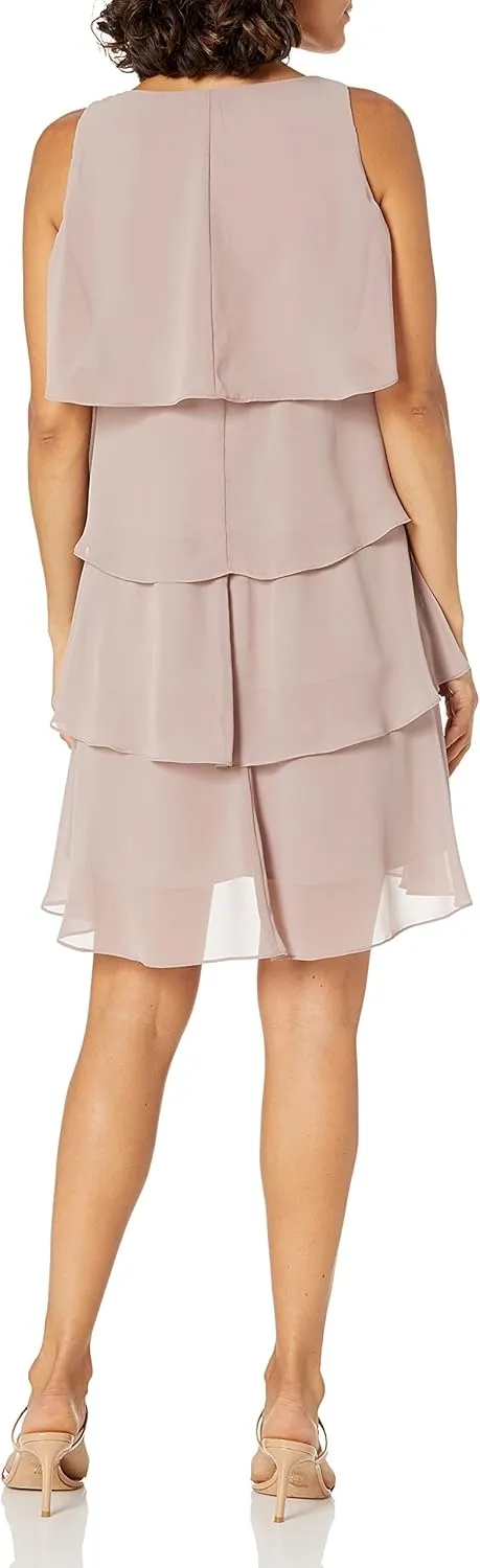 S.L. Fashions Women's Sleeveless Chiffon Tiered Cocktail Dress Petite and Missy