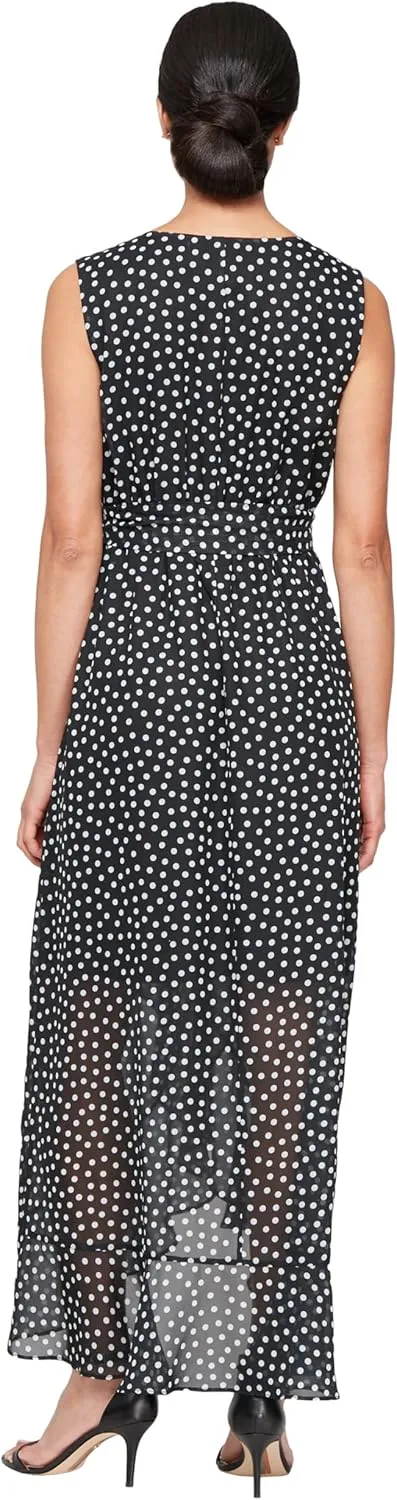 S.L. Fashions Women's Sleeveless Chiffon Wrap Dress with Cascade Ruffle, Perfect for Spring/Summer, Casual Or Wedding Guest