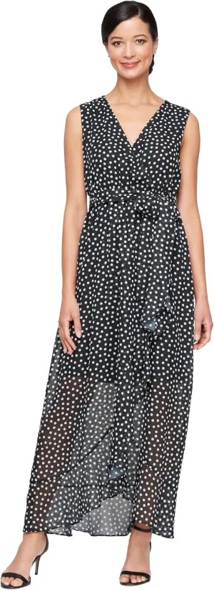 S.L. Fashions Women's Sleeveless Chiffon Wrap Dress with Cascade Ruffle, Perfect for Spring/Summer, Casual Or Wedding Guest