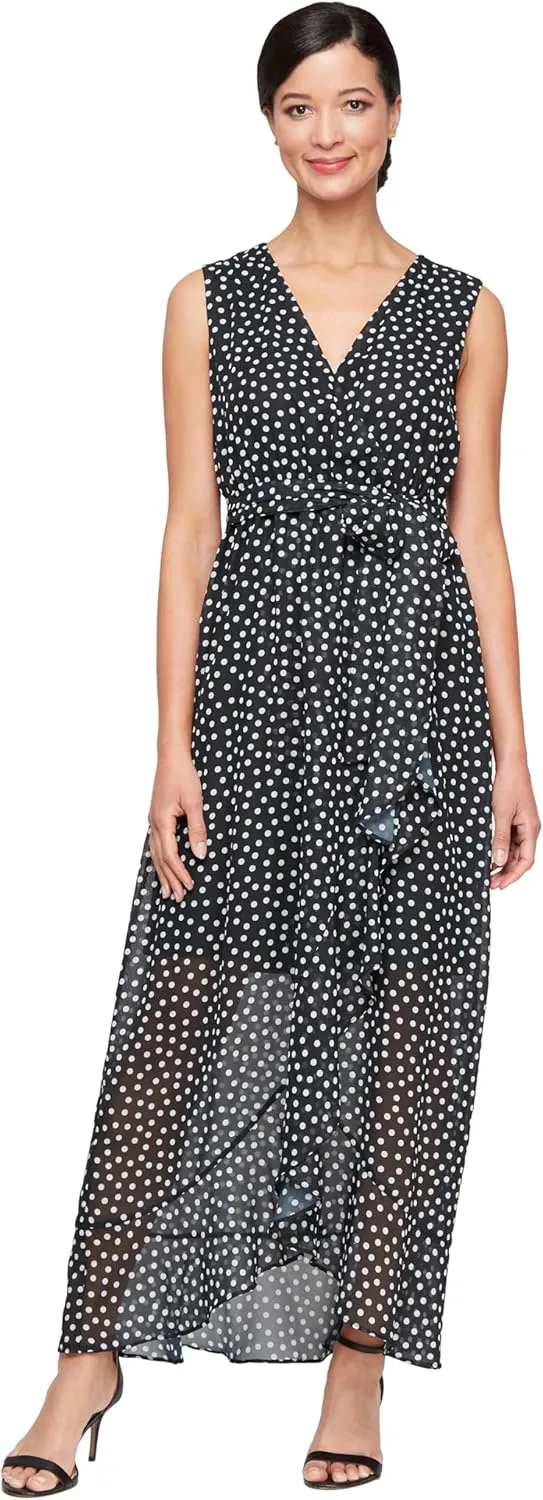 S.L. Fashions Women's Sleeveless Chiffon Wrap Dress with Cascade Ruffle, Perfect for Spring/Summer, Casual Or Wedding Guest