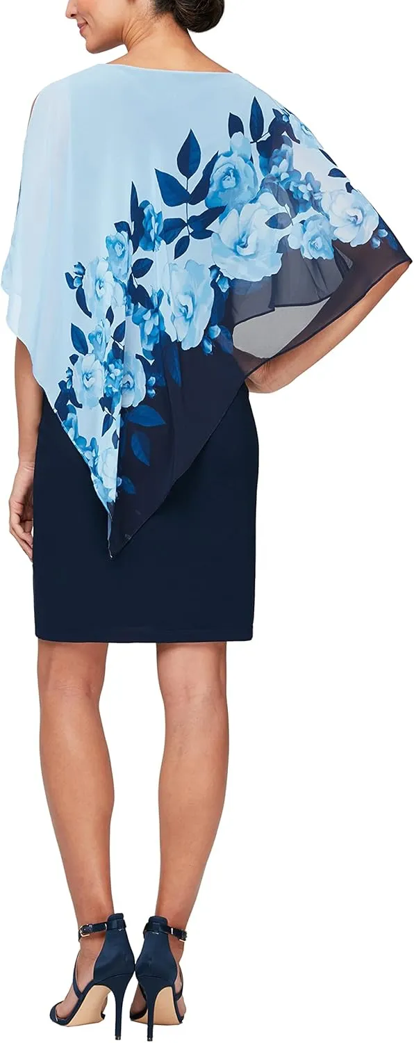 S.L. Fashions Women's Sleeveless Sheath Cape Dress with Chiffon Overlay