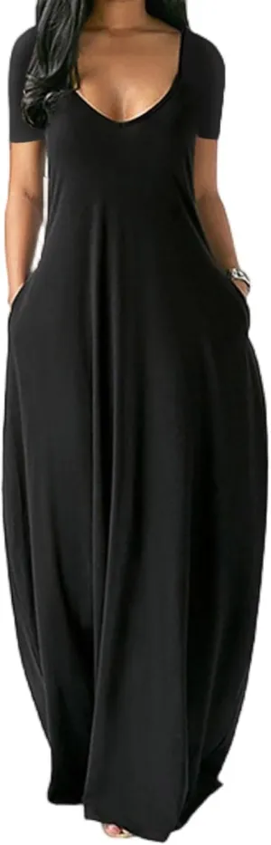Sleeveless Dress, Deep V Neck Loose fit Gown, Plain Colored Long Maxi Dress, Casual Style Dresses for Women