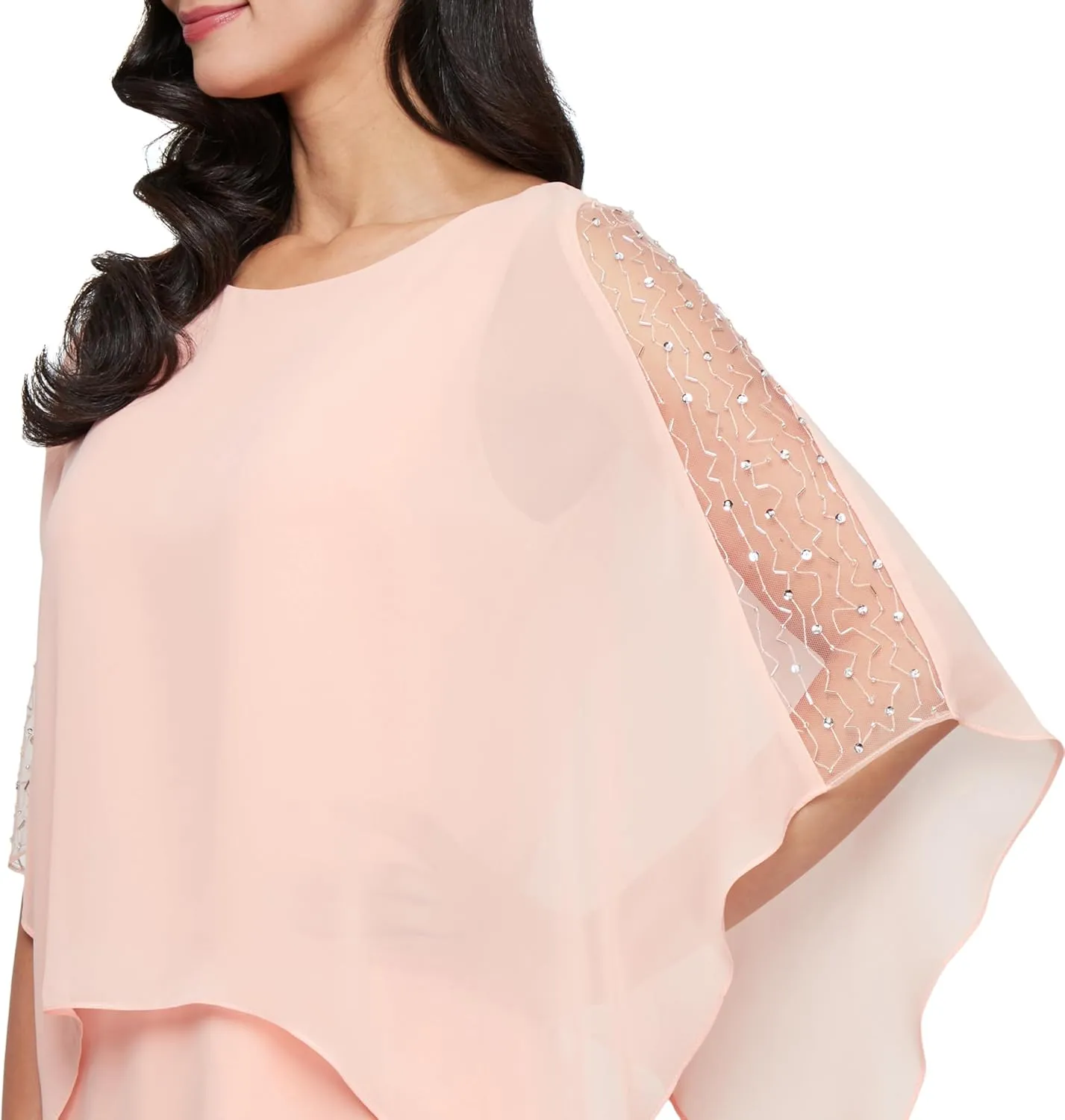 S.L.Fashions Women's Short Sheath Capelet Gown with Asymmetric Overlay,Mother of The Bride Dress,(Petite and Regular Sizes)