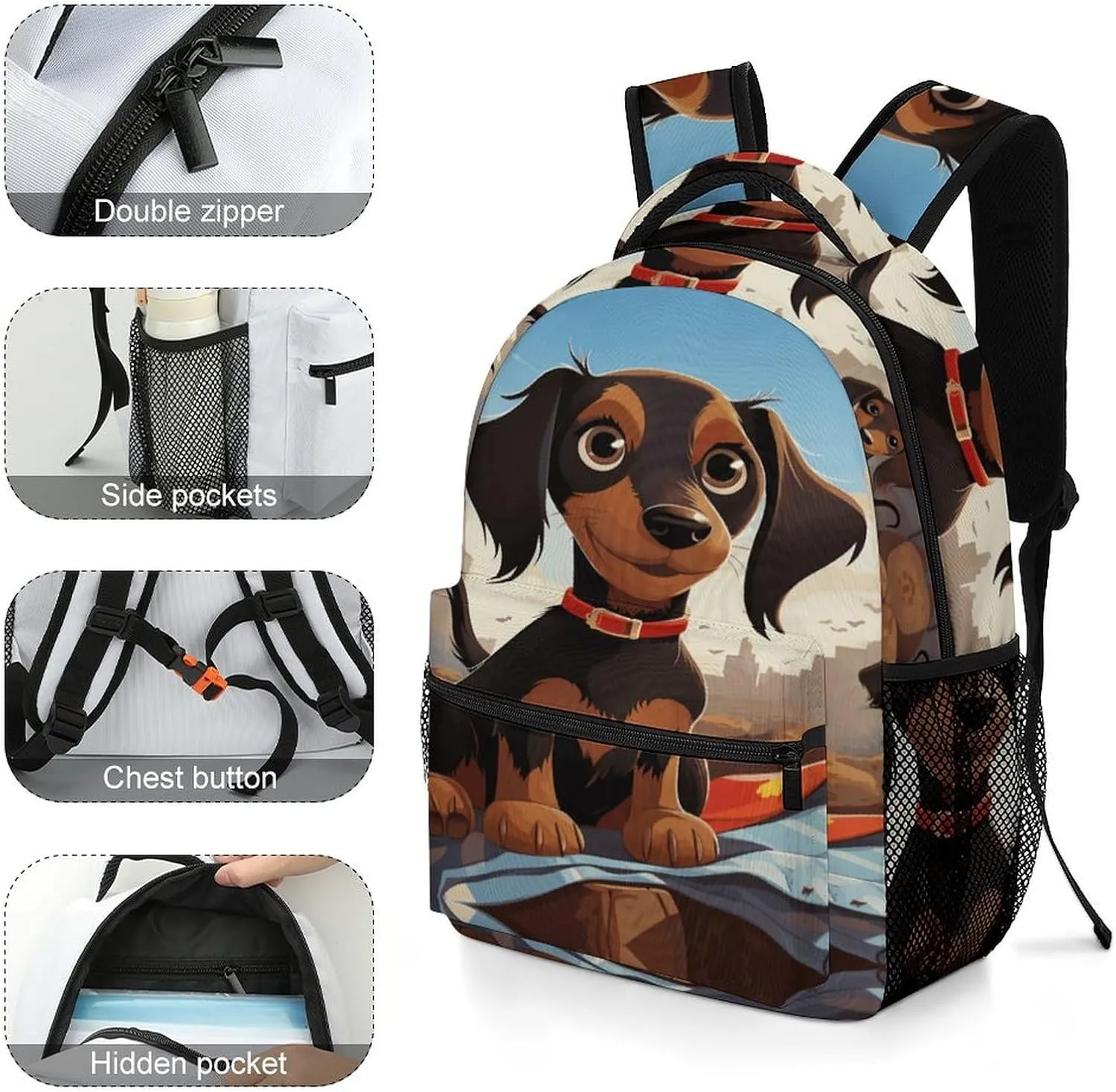 Small Backpacks Personalized My Dog Dachshunds Printing Travel Bag Lightweight Travel Backpack For Women Men
