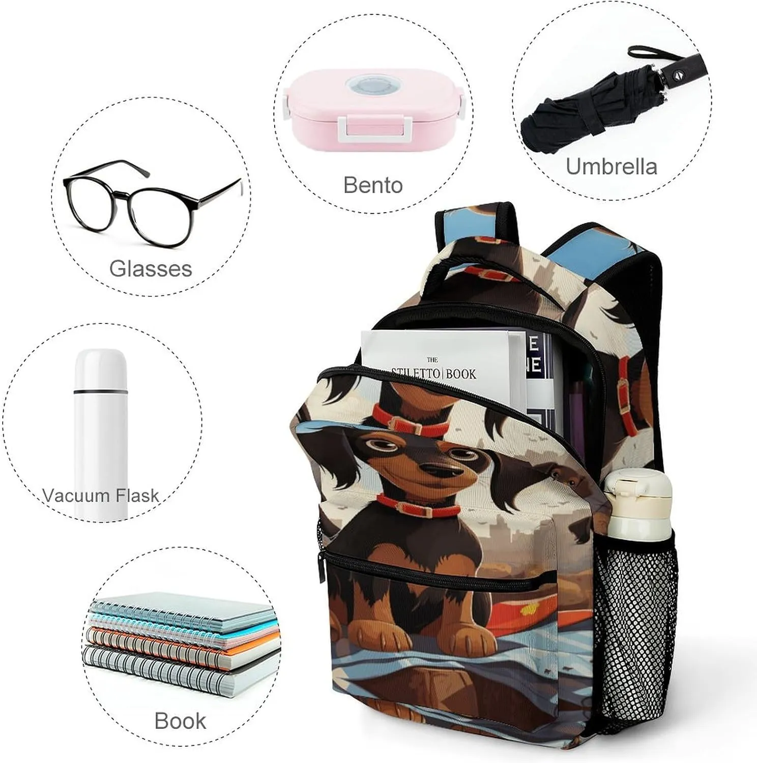 Small Backpacks Personalized My Dog Dachshunds Printing Travel Bag Lightweight Travel Backpack For Women Men