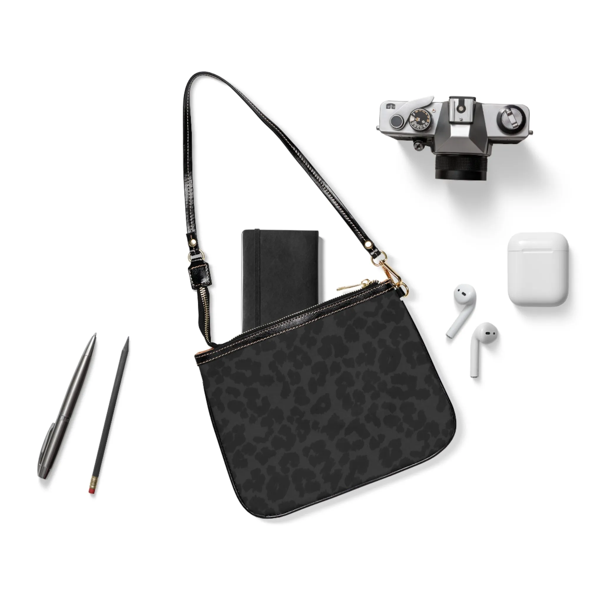 Small Black Leopard Print Graphic Design Shoulder Bag