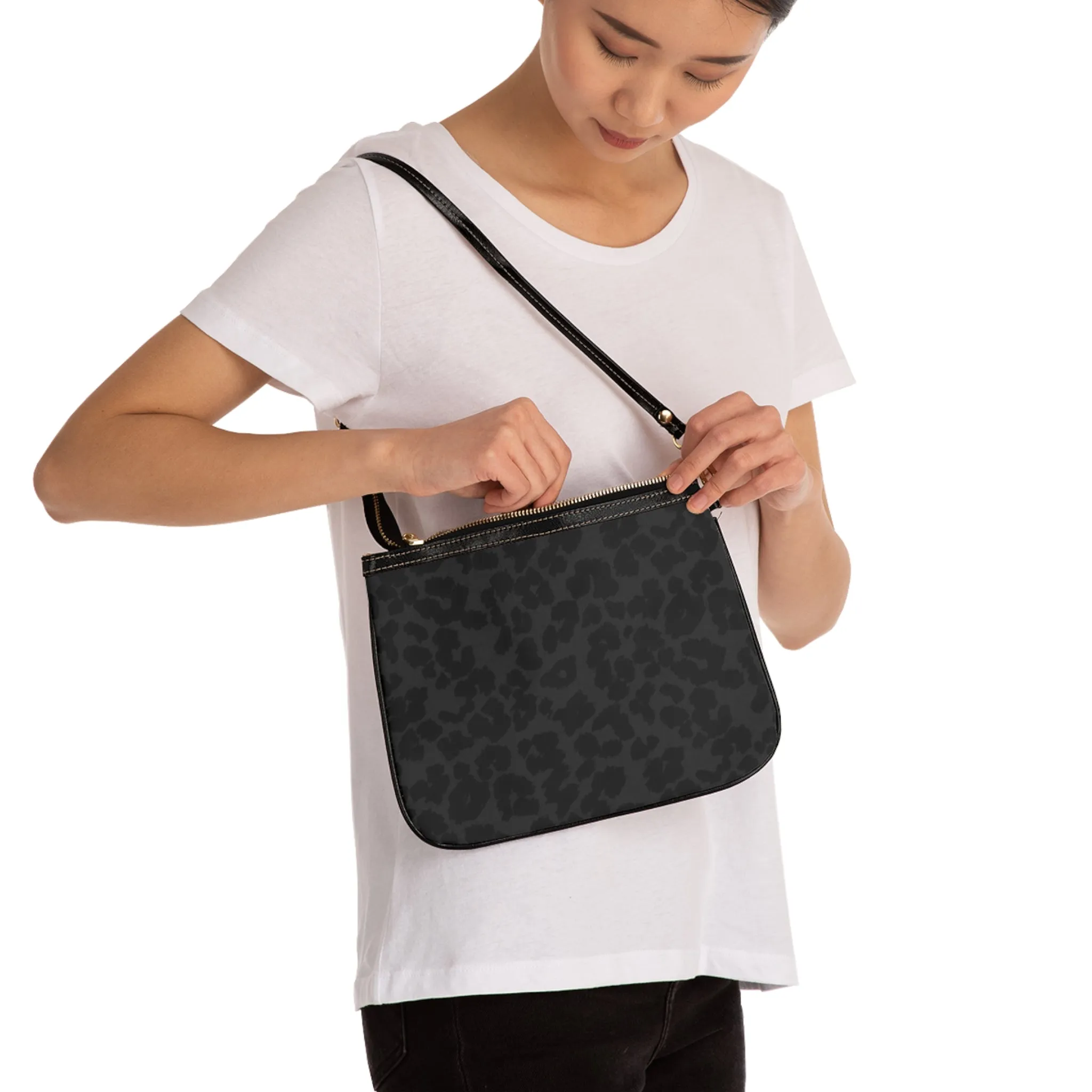 Small Black Leopard Print Graphic Design Shoulder Bag
