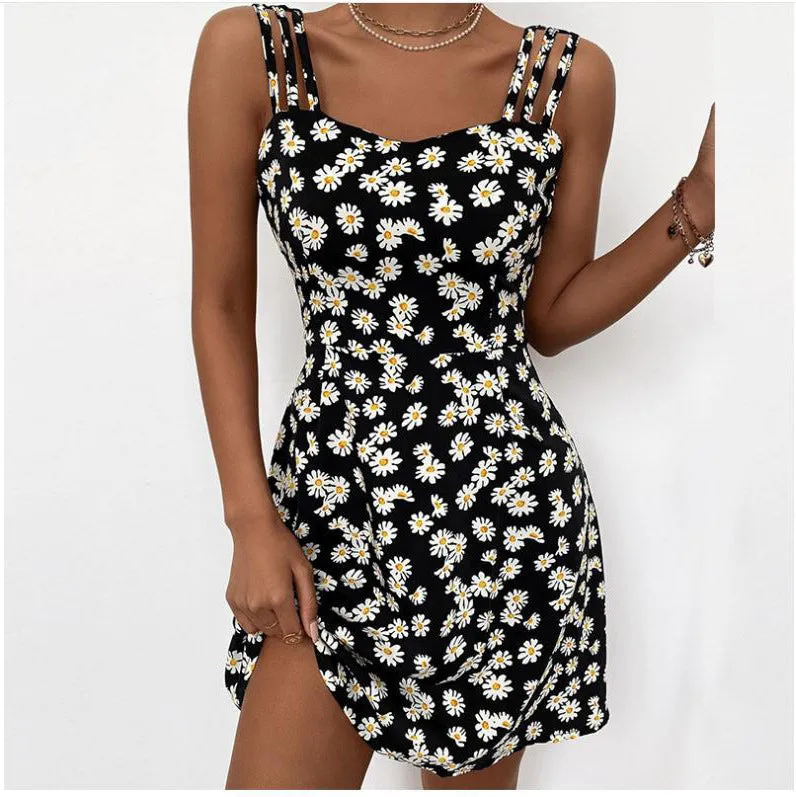 Small Floral Print Sundress with Shoulder Straps