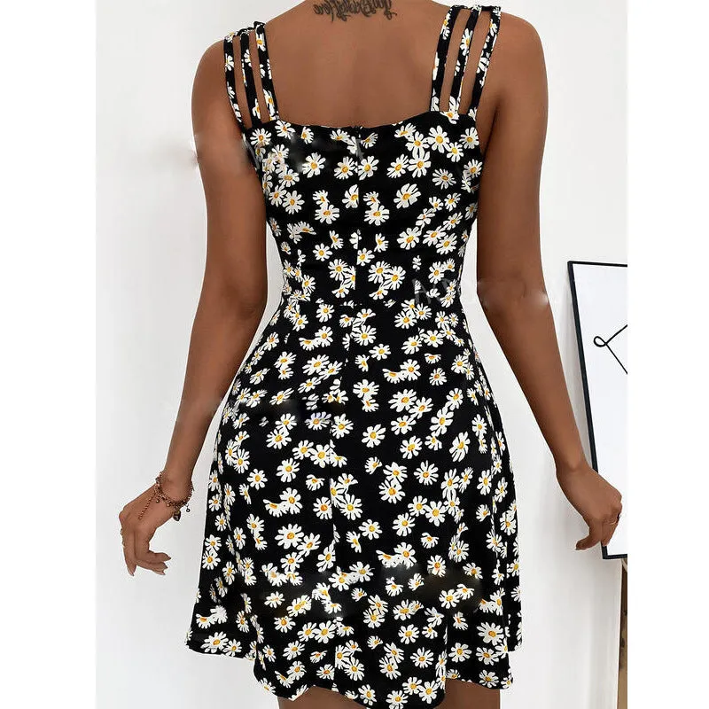 Small Floral Print Sundress with Shoulder Straps