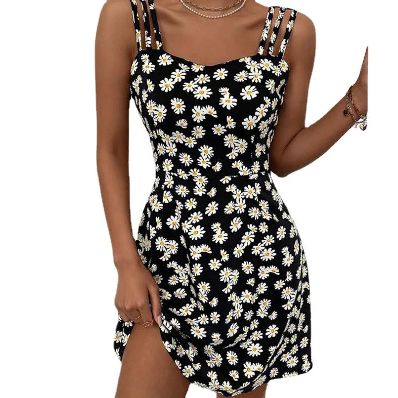 Small Floral Print Sundress with Shoulder Straps