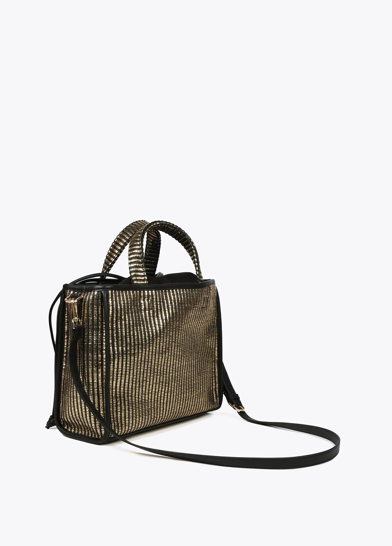 Small metallic raffia-effect tote bag