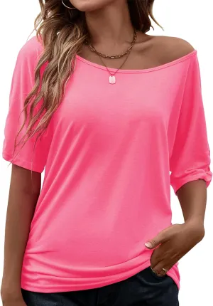 Smile Fish Women Casual Oversized Sexy Lips Print Off Shoulder T-Shirt