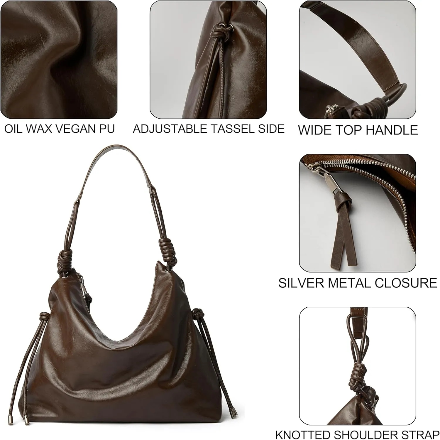 Soft Hobo Bag for Women Large Capacity Travel Designer Shoulder Purse with Knotted Adjustable Strap