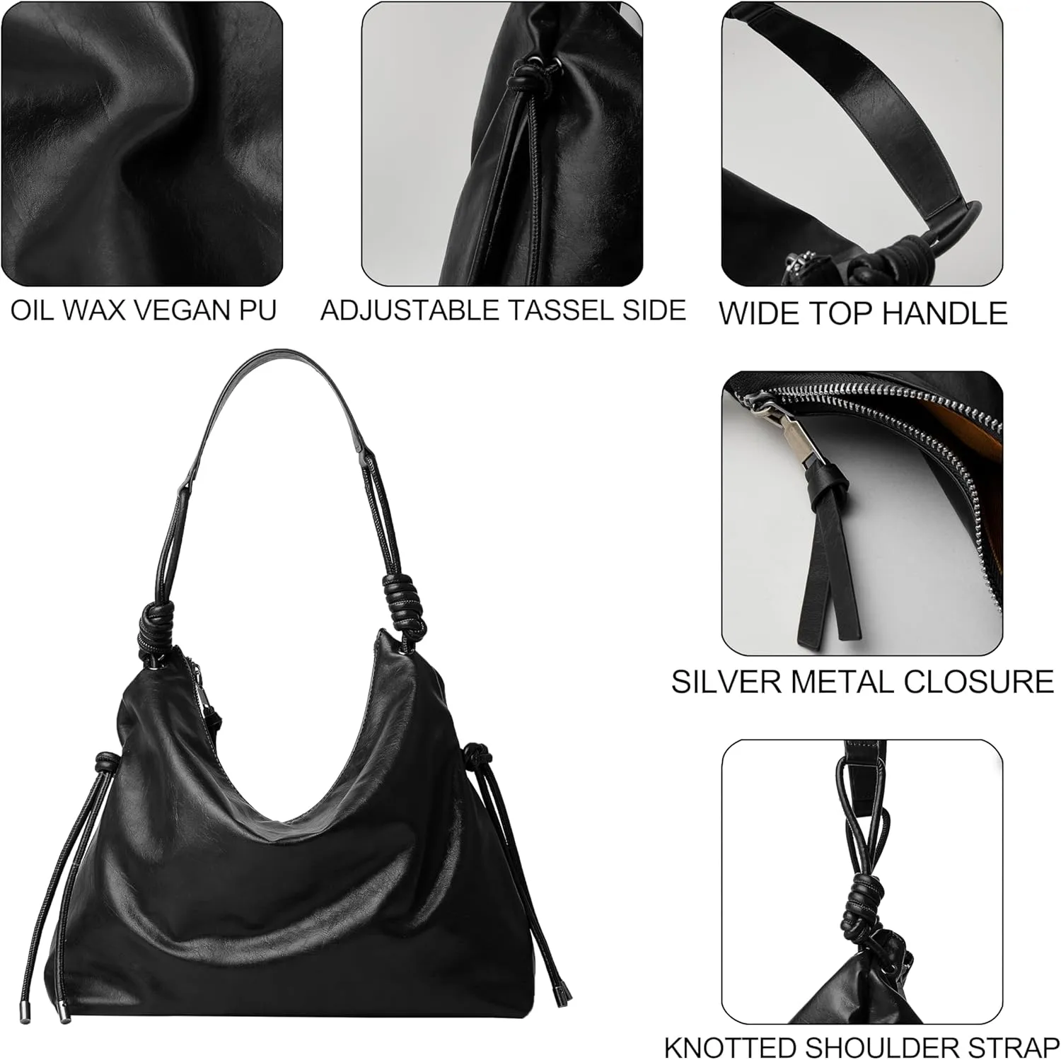 Soft Hobo Bag for Women Large Capacity Travel Designer Shoulder Purse with Knotted Adjustable Strap