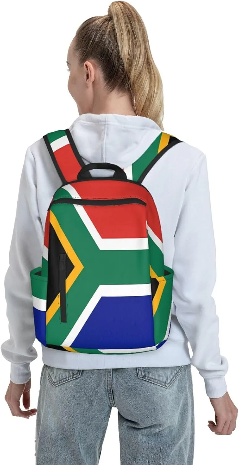 South African Flag Casual Laptop Backpack Travel Rucksack Sports Daypack Adjustable Strap Bags with Multi-Pockets for Working Running Camping