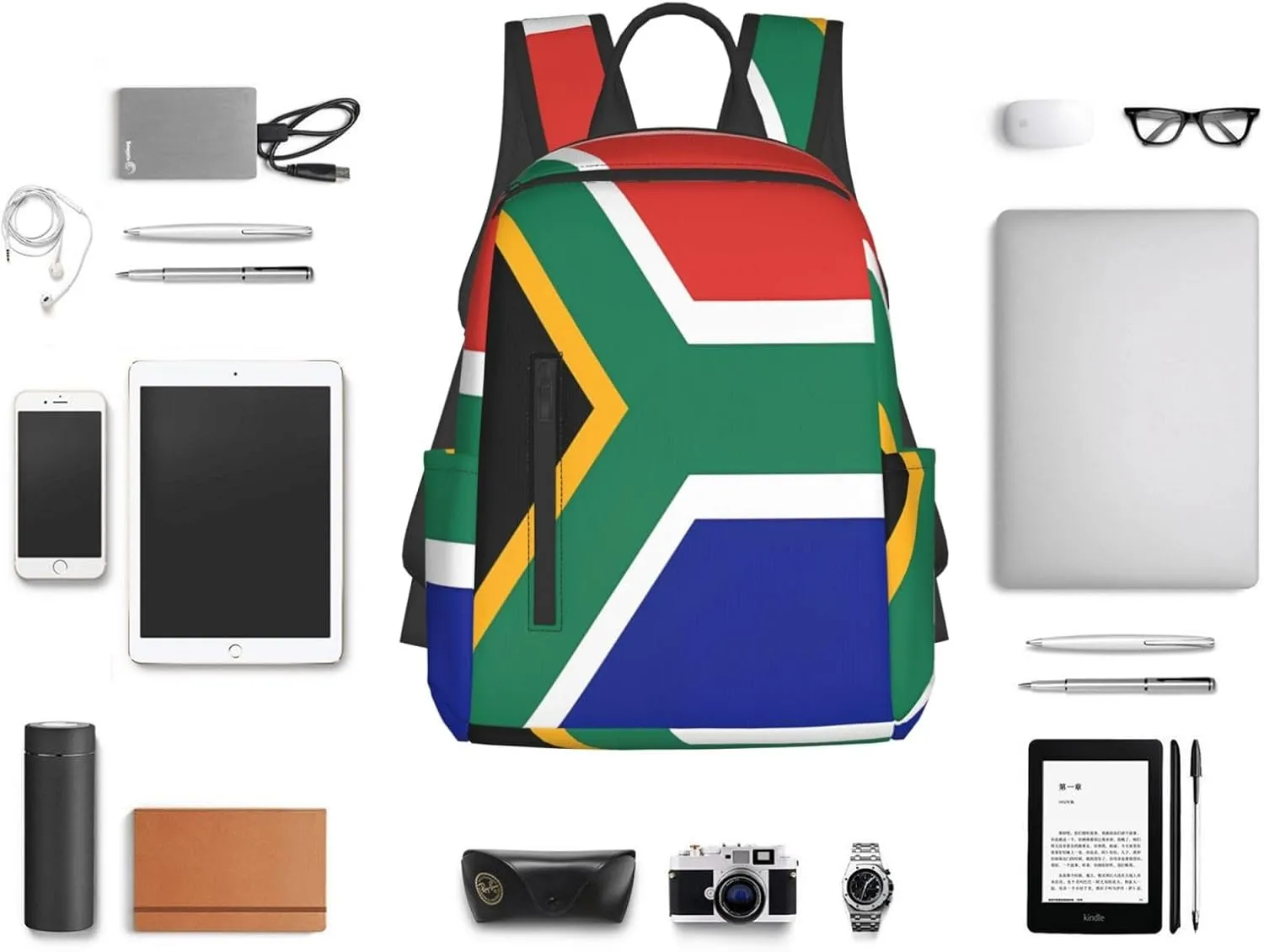 South African Flag Casual Laptop Backpack Travel Rucksack Sports Daypack Adjustable Strap Bags with Multi-Pockets for Working Running Camping