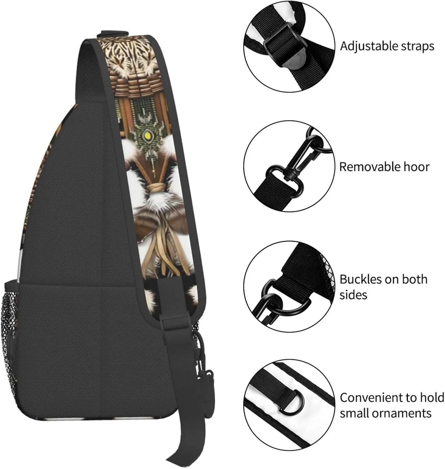 Southwest Native American Indian Aztec Beaded Owlcrossbody Bag, Adjustable Shoulder Strap Chest Bag, Sports Travel, Running, Leisure Waist Bag