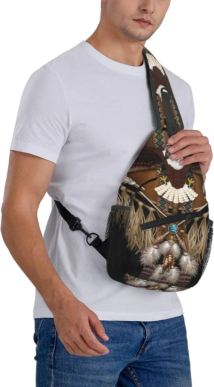Southwest Native American Indian Aztec Beaded Owlcrossbody Bag, Adjustable Shoulder Strap Chest Bag, Sports Travel, Running, Leisure Waist Bag