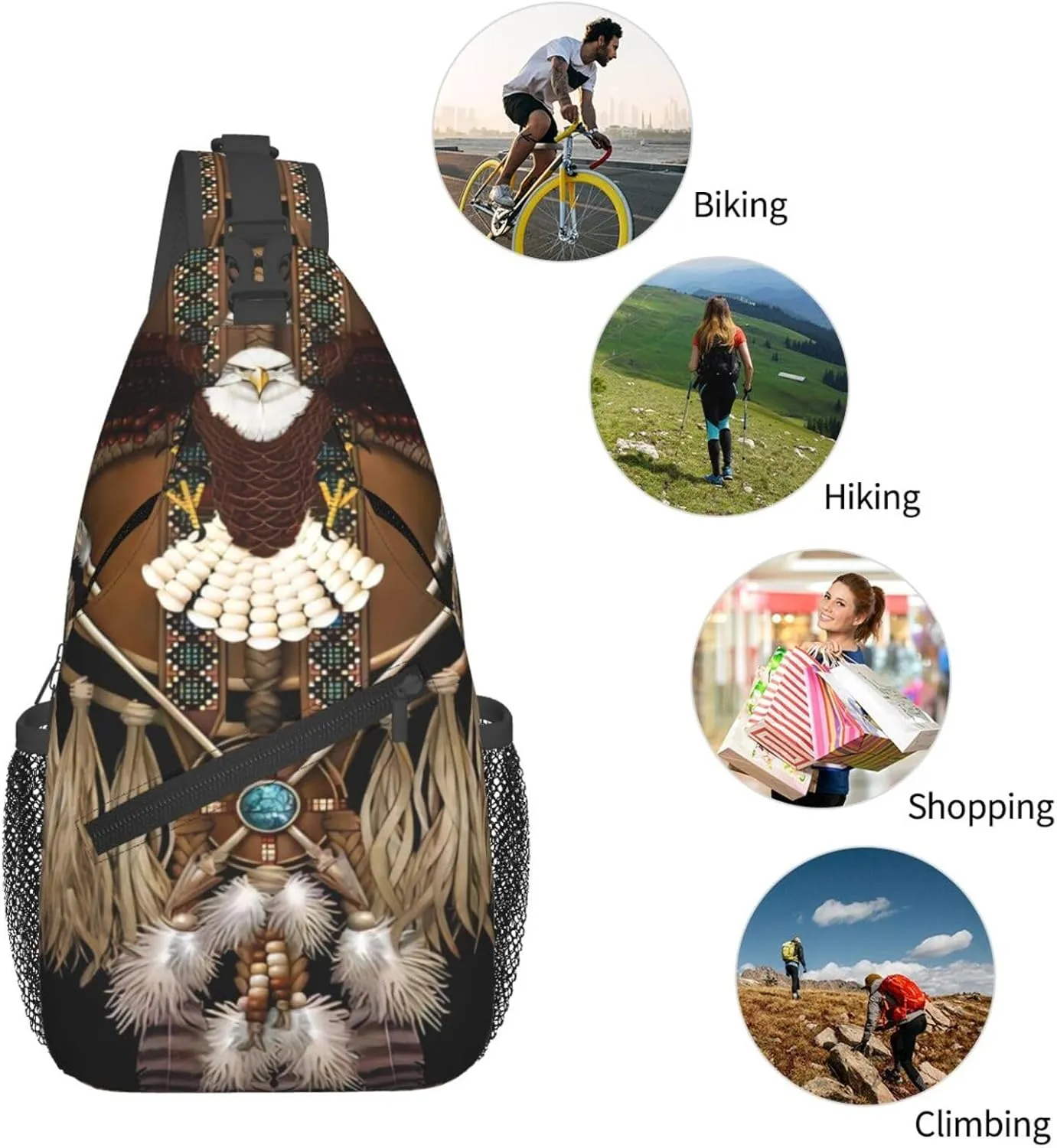 Southwest Native American Indian Aztec Beaded Owlcrossbody Bag, Adjustable Shoulder Strap Chest Bag, Sports Travel, Running, Leisure Waist Bag