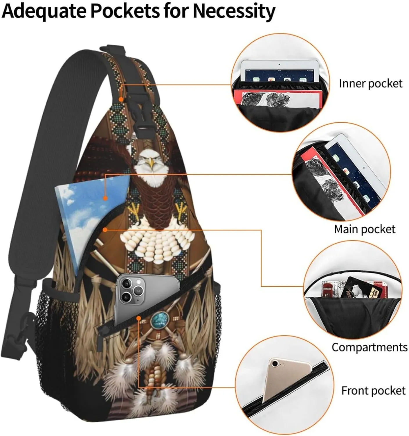 Southwest Native American Indian Aztec Beaded Owlcrossbody Bag, Adjustable Shoulder Strap Chest Bag, Sports Travel, Running, Leisure Waist Bag