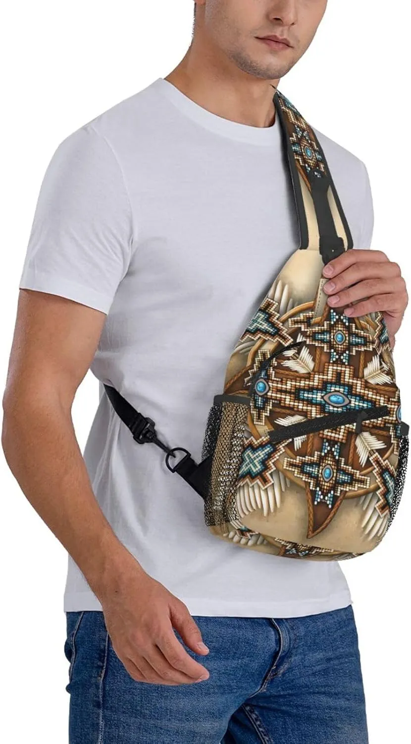 Southwest Native American Indian Aztec Beaded Owlcrossbody Bag, Adjustable Shoulder Strap Chest Bag, Sports Travel, Running, Leisure Waist Bag