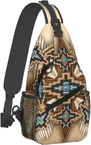 Southwest Native American Indian Aztec Beaded Owlcrossbody Bag, Adjustable Shoulder Strap Chest Bag, Sports Travel, Running, Leisure Waist Bag