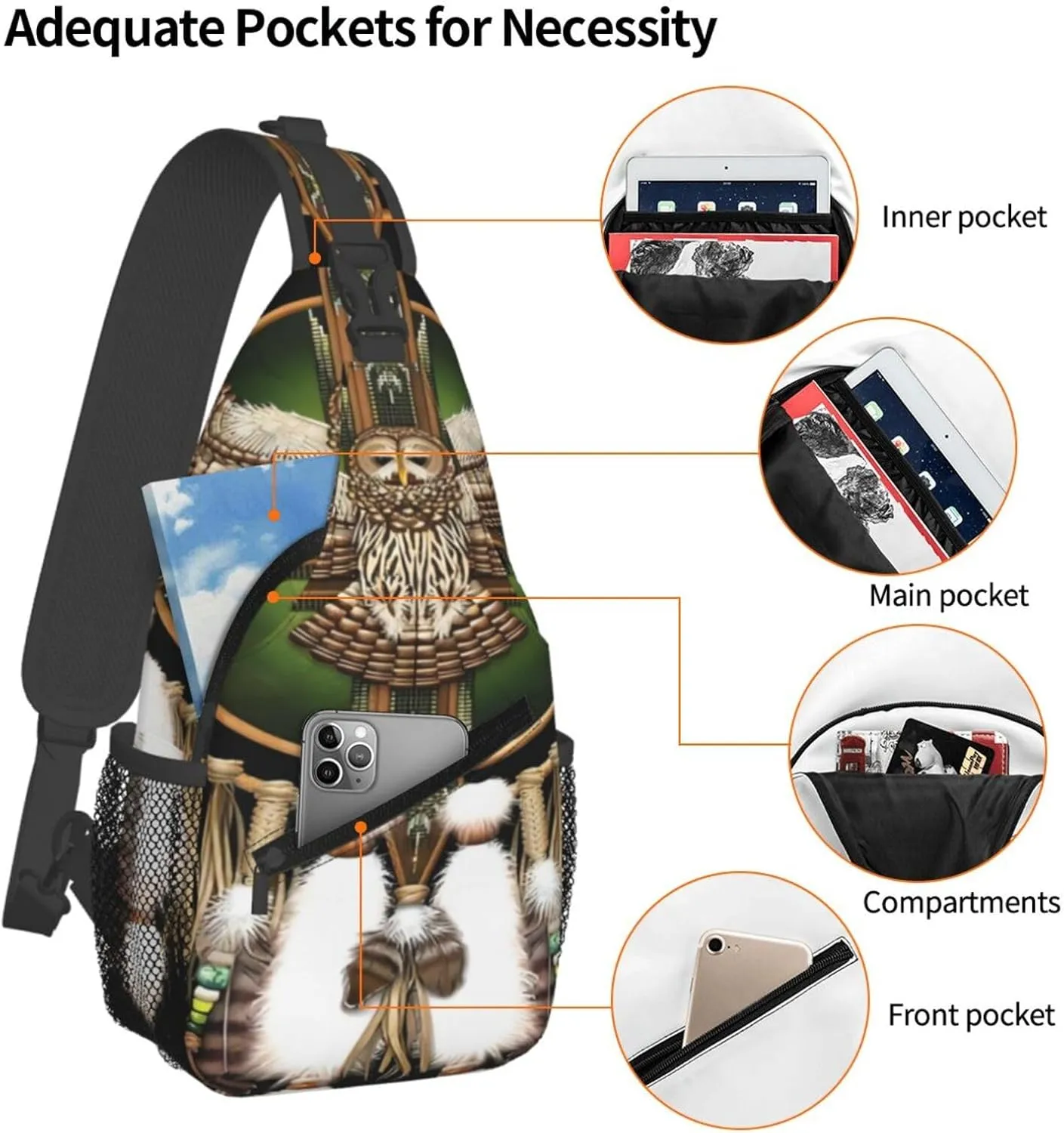 Southwest Native American Indian Aztec Beaded Owlcrossbody Bag, Adjustable Shoulder Strap Chest Bag, Sports Travel, Running, Leisure Waist Bag