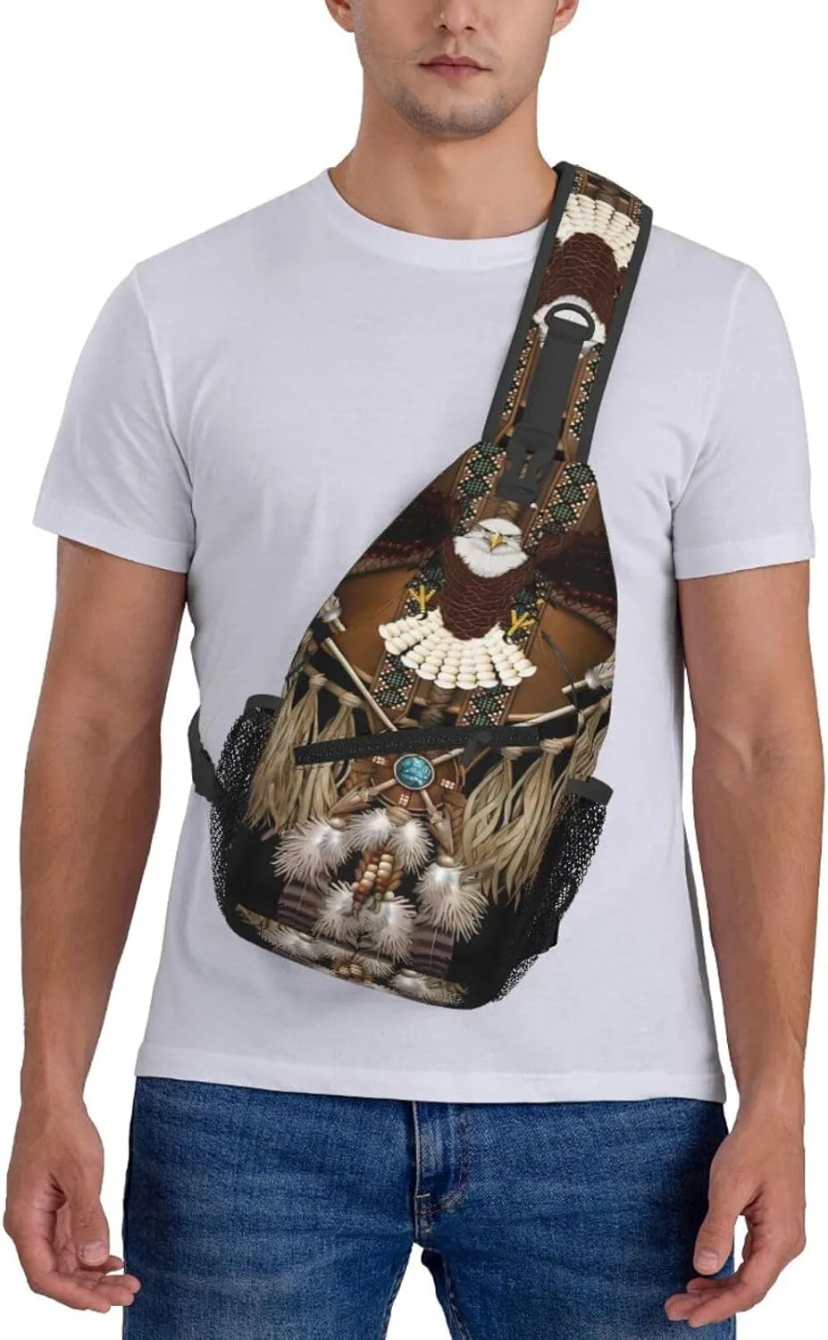 Southwest Native American Indian Aztec Beaded Owlcrossbody Bag, Adjustable Shoulder Strap Chest Bag, Sports Travel, Running, Leisure Waist Bag