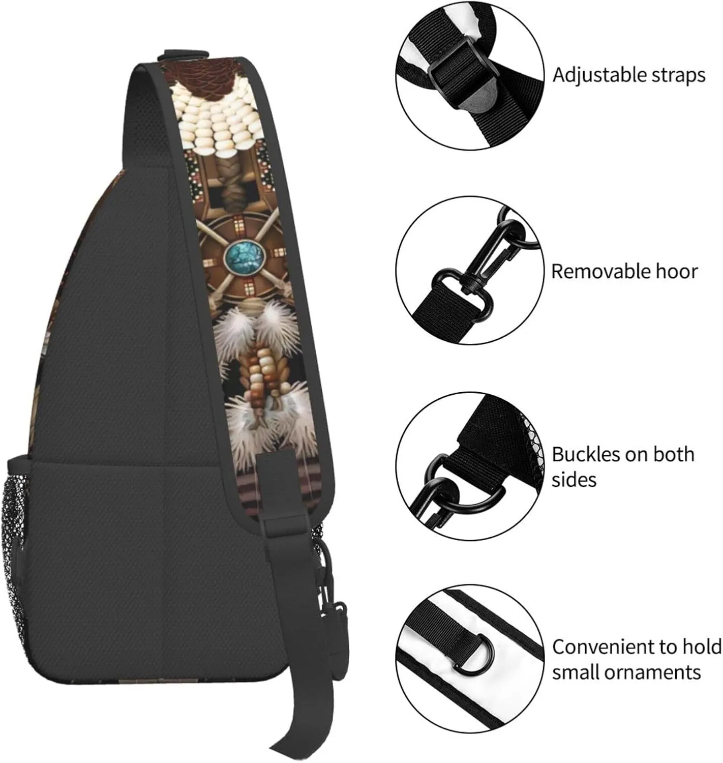 Southwest Native American Indian Aztec Beaded Owlcrossbody Bag, Adjustable Shoulder Strap Chest Bag, Sports Travel, Running, Leisure Waist Bag