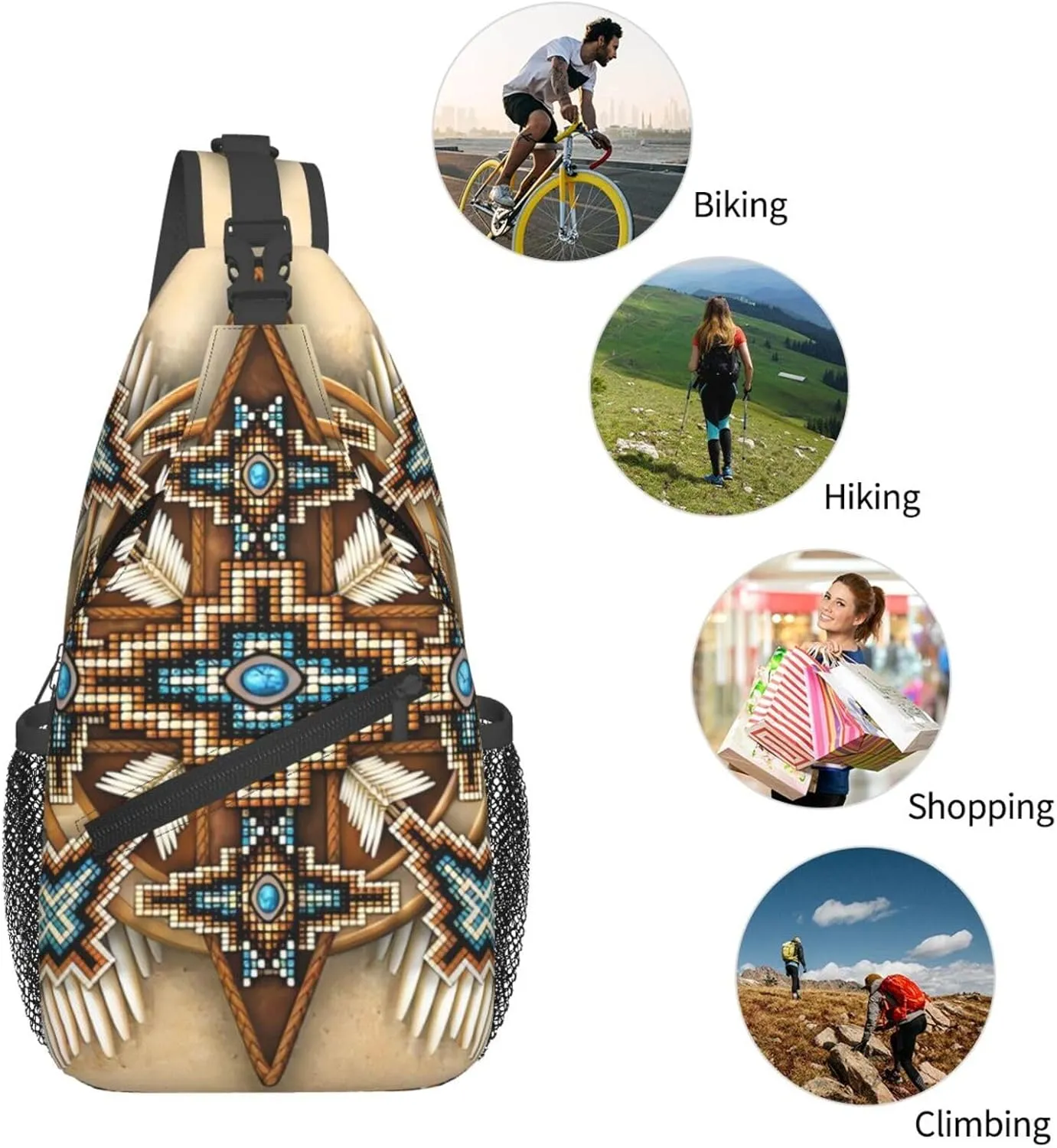 Southwest Native American Indian Aztec Beaded Owlcrossbody Bag, Adjustable Shoulder Strap Chest Bag, Sports Travel, Running, Leisure Waist Bag