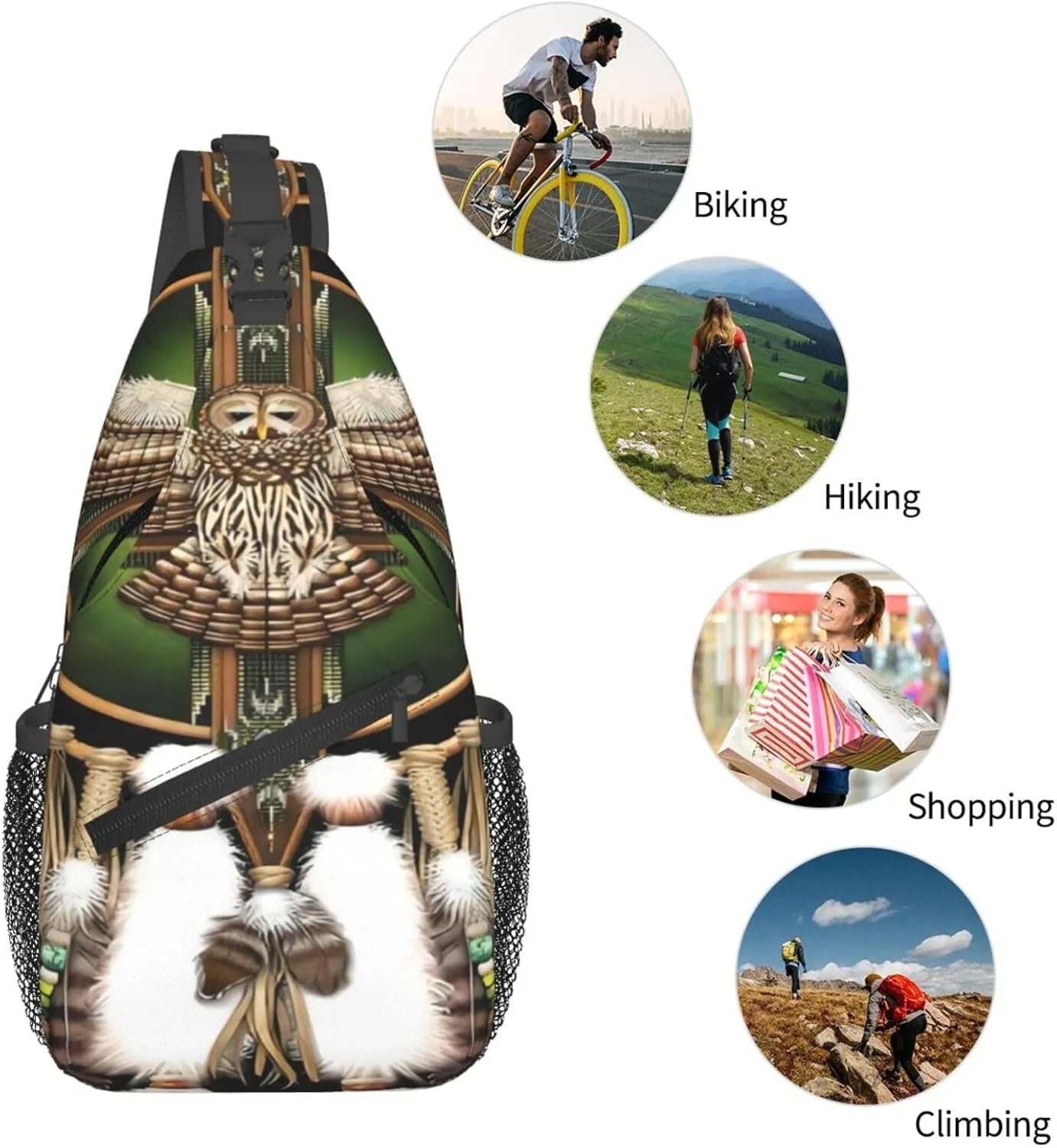 Southwest Native American Indian Aztec Beaded Owlcrossbody Bag, Adjustable Shoulder Strap Chest Bag, Sports Travel, Running, Leisure Waist Bag
