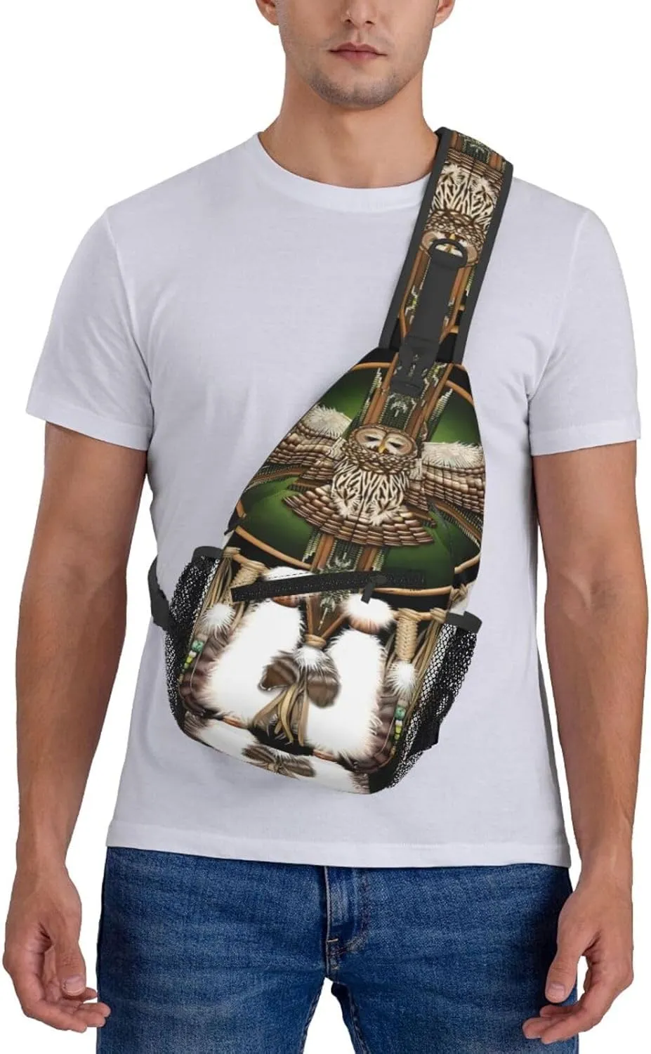 Southwest Native American Indian Aztec Beaded Owlcrossbody Bag, Adjustable Shoulder Strap Chest Bag, Sports Travel, Running, Leisure Waist Bag