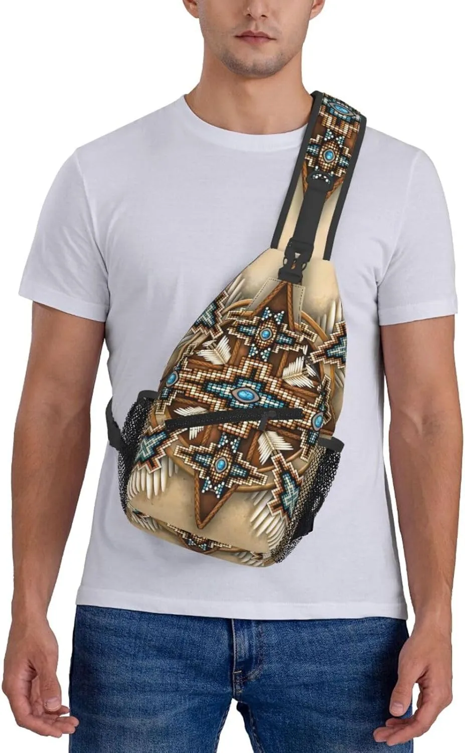 Southwest Native American Indian Aztec Beaded Owlcrossbody Bag, Adjustable Shoulder Strap Chest Bag, Sports Travel, Running, Leisure Waist Bag