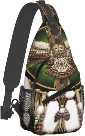 Southwest Native American Indian Aztec Beaded Owlcrossbody Bag, Adjustable Shoulder Strap Chest Bag, Sports Travel, Running, Leisure Waist Bag