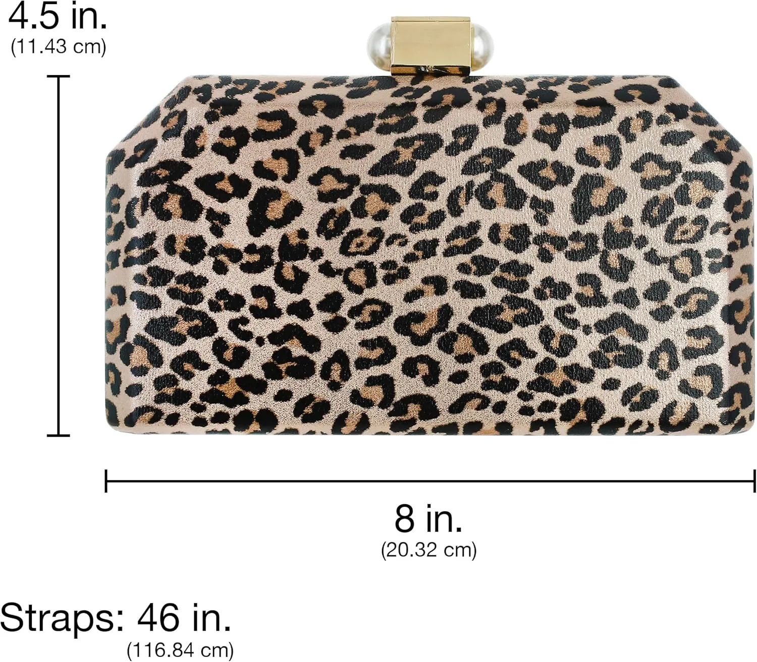 SP Sophia Collection Women's Structured Shimmer Leopard Clutch Chain Strap Crossbody Bag with Pearl Closure for Parties