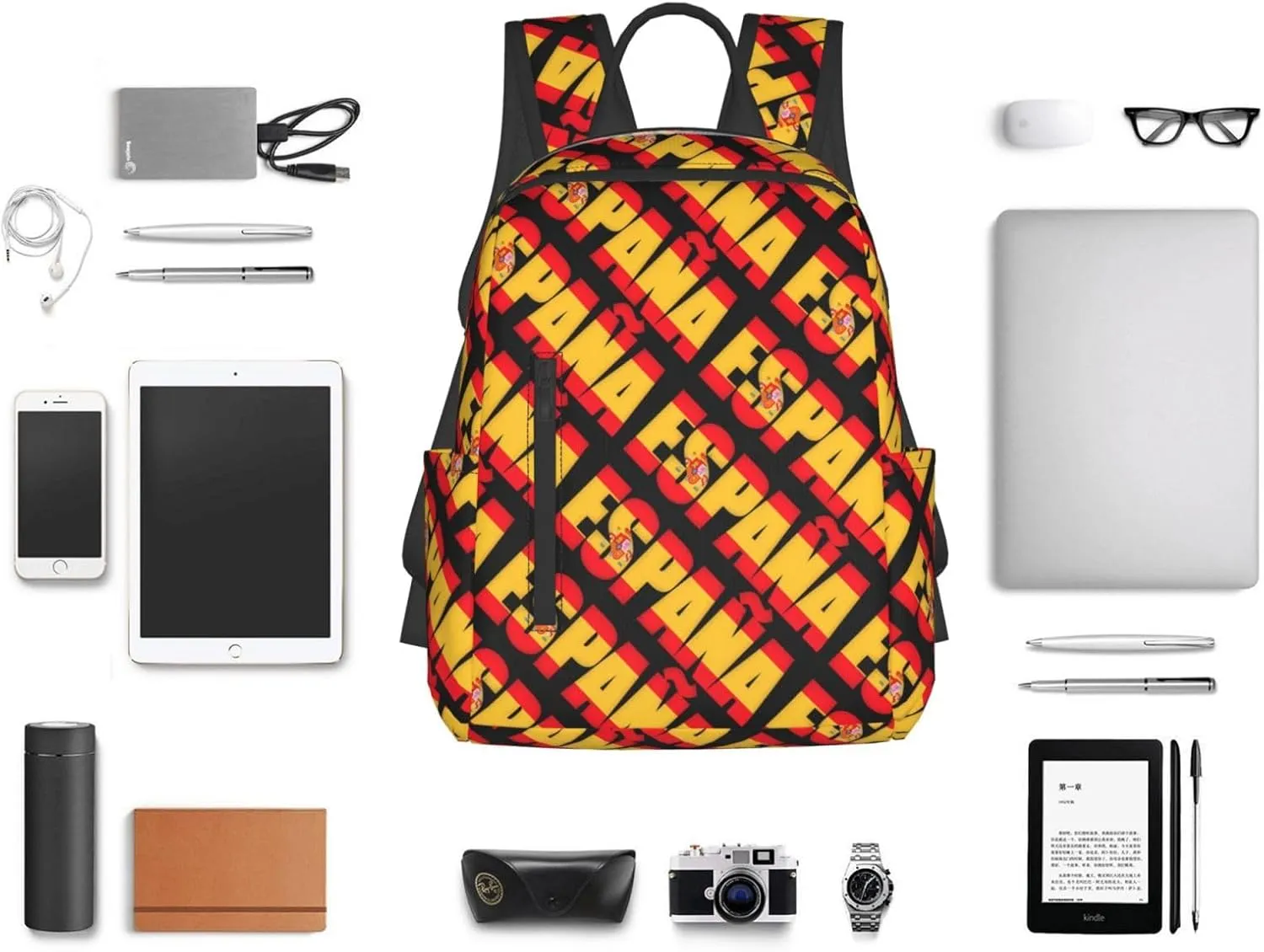 Spain Spanish Espana Flag Casual Laptop Backpack Travel Rucksack Sports Daypack Adjustable Strap Bags with Multi-Pockets for Working Running Camping