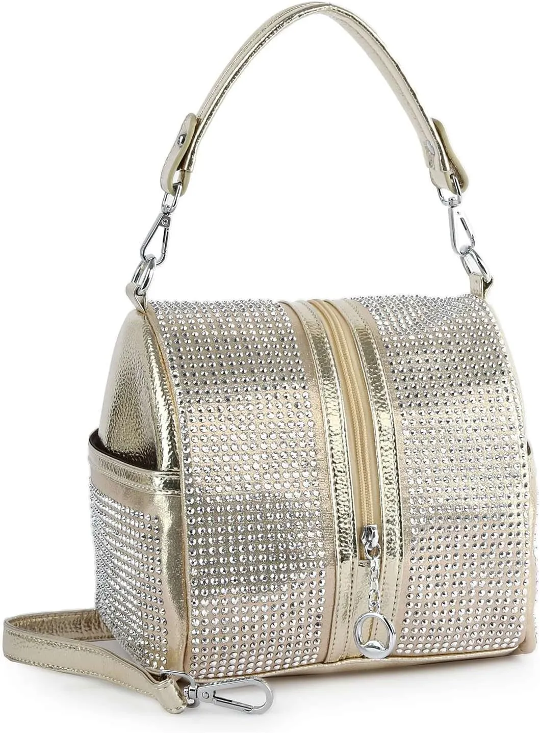 Sparkle and Shine: Women's Rhinestone Crossbody Satchel Shoulder Barrel Handbag Purse Vertical Zip Closure Bag
