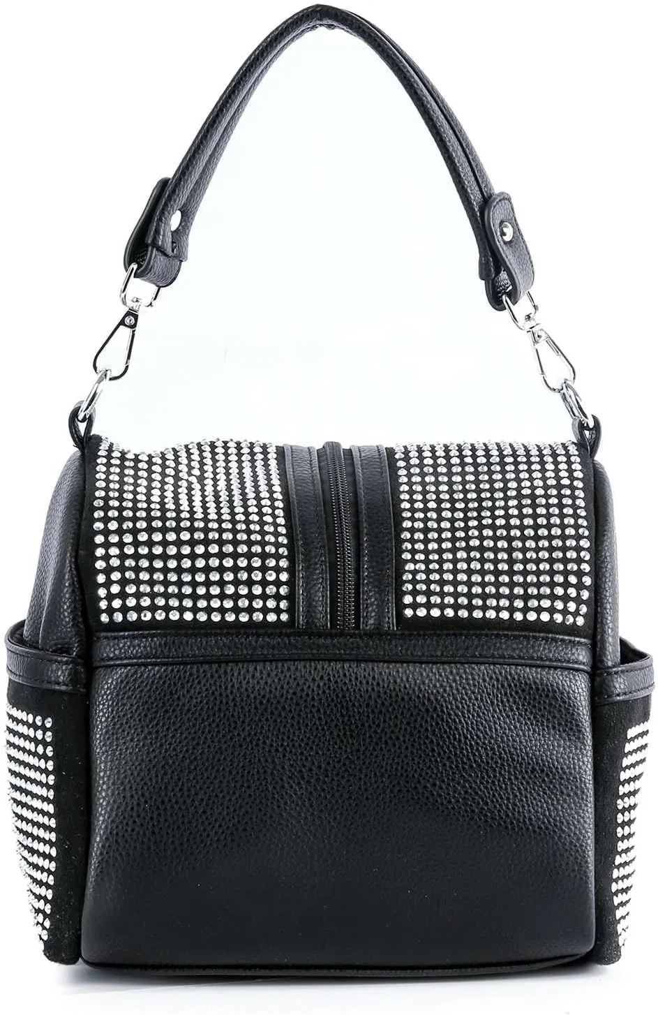 Sparkle and Shine: Women's Rhinestone Crossbody Satchel Shoulder Barrel Handbag Purse Vertical Zip Closure Bag